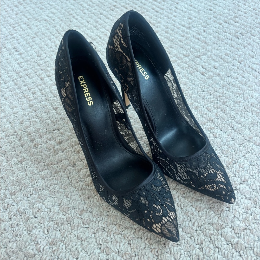Express Women's Black Lace Heels